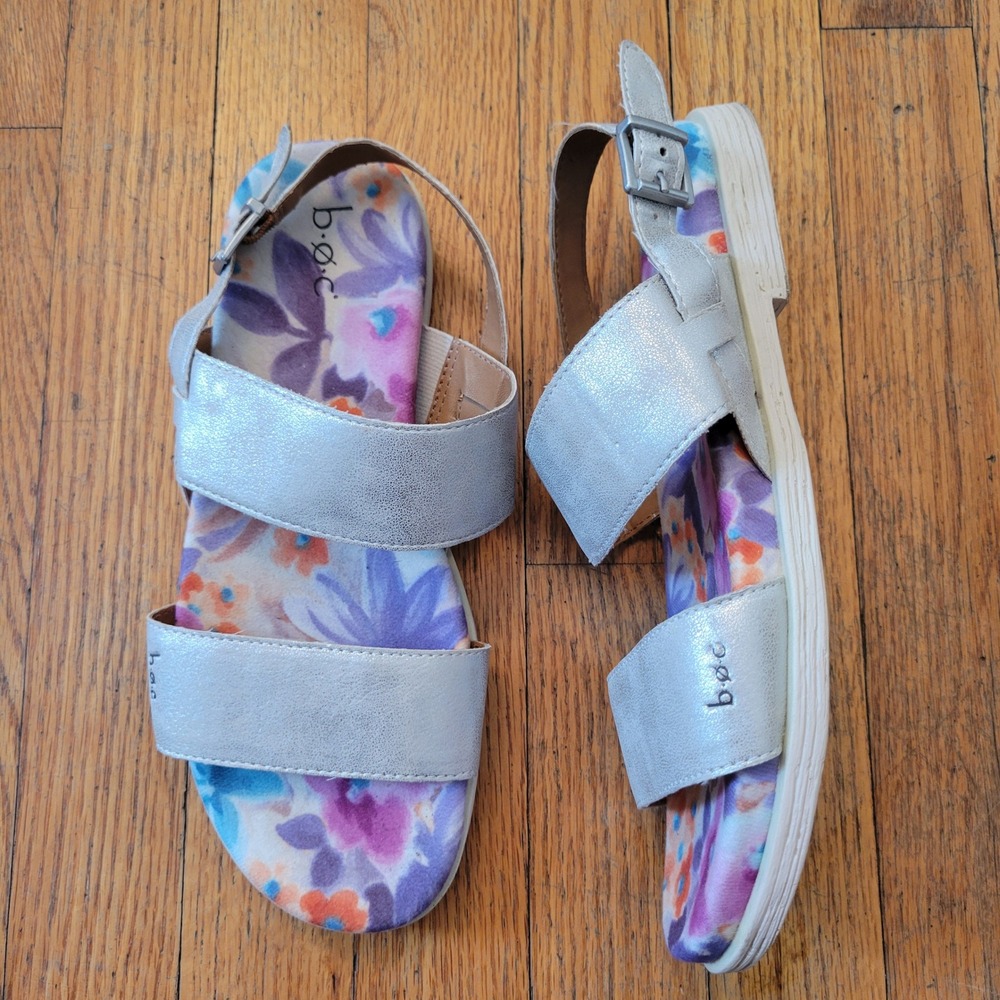 BOC 8M Sandals Silver Metallic Comfort Open Toe Flats Born Concept NINA Summer